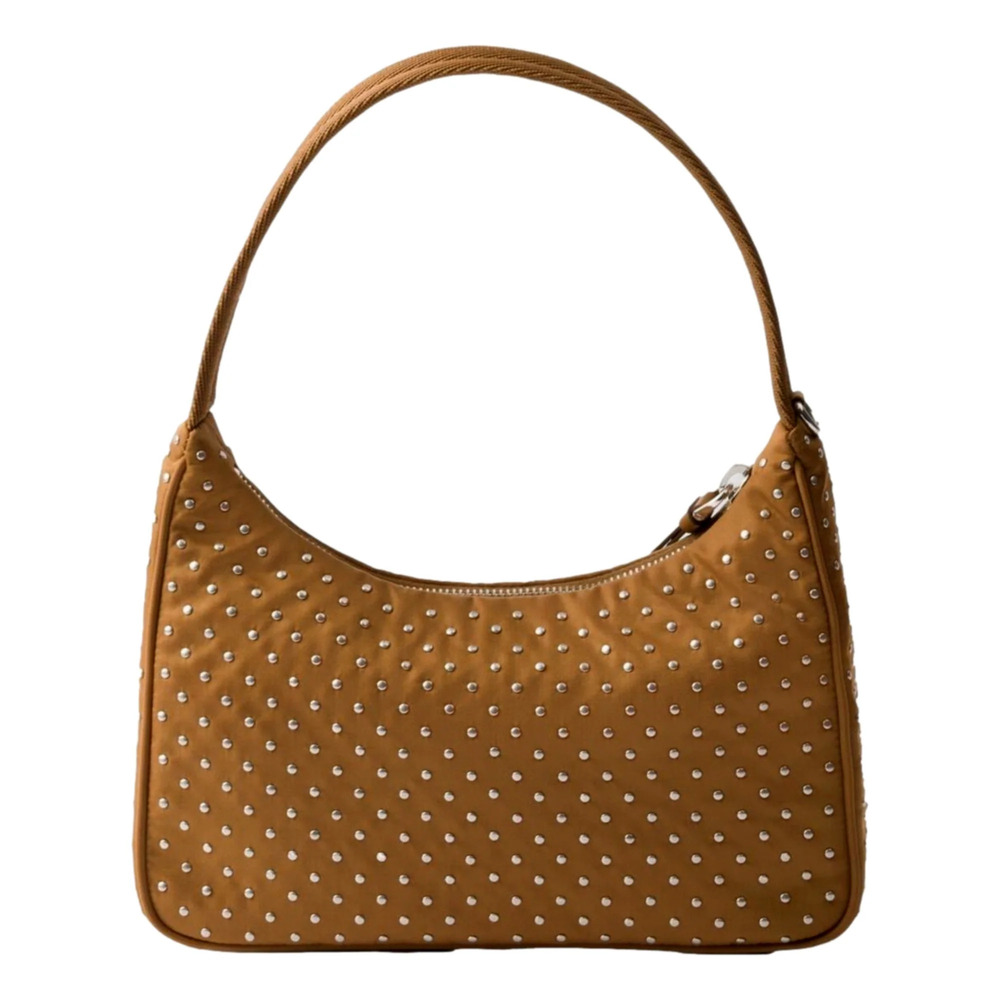 Prada Re-Edition Studded Nylon Mini Shoulder Bag in Brown with Silver - Picture 2 of 5